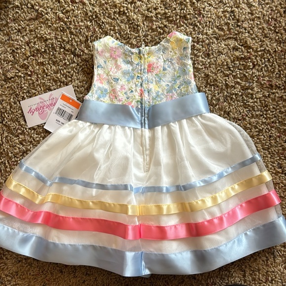 Baby Girl Easter Dress, White with pinks, yellows, and blues - Picture 3 of 4
